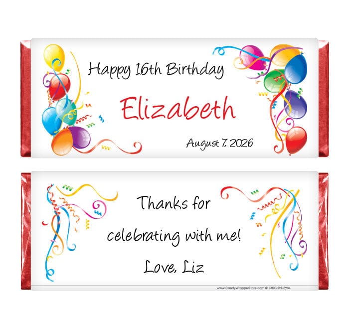 BD200 - Birthday Balloon Border Candy Bar Wrappers Birthday Balloon Border Candy Bar Wrappers BD200