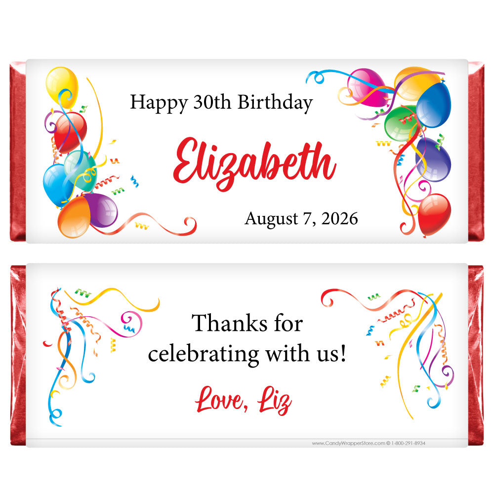 BD200 - Birthday Balloon Border Candy Bar Wrappers Birthday Balloon Border Candy Bar Wrappers BD200
