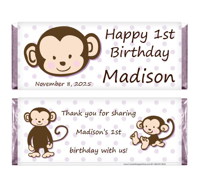 BD299LAV - Birthday Monkey Around Candy Bar Wrappers Birthday Monkey Around Candy Bar Wrappers Candy Wrappers BD299