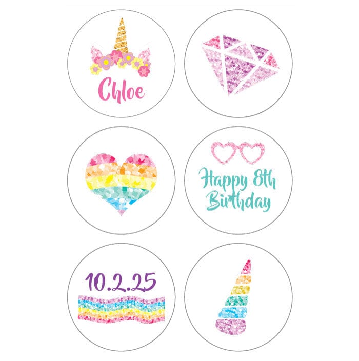 BDkiss9 - Rainbow Unicorn Birthday Hershey Kisses Set of 6 designs Rainbow Unicorn Birthday Hershey Kisses Set of 6 designs Candy Wrappers BDkiss1