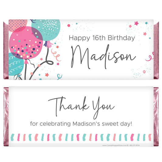 Birthday Balloons Personalized Candy Bar Wrapper Candy Wrappers BD533