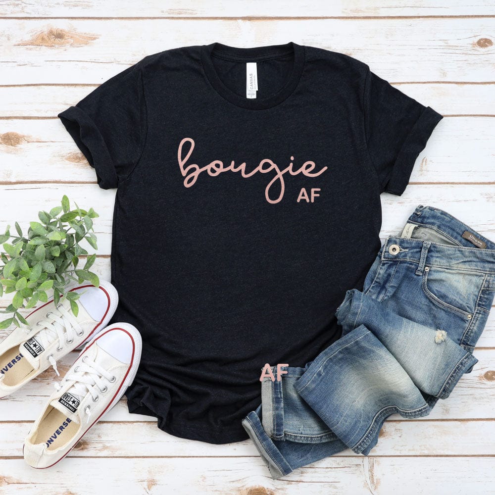 Bougie AF Black Bella T-shirt with Rose Gold Metallic Print Cotton Comfy T-Shirt Shelton Shirts