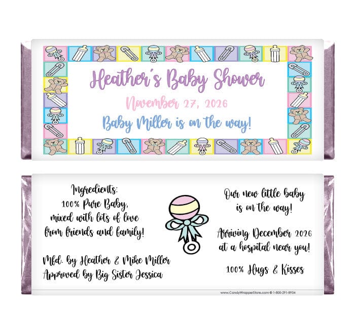 BS201 - Baby Shower Pastel Border Candy Bar Wrappers Baby & Toddler BS201