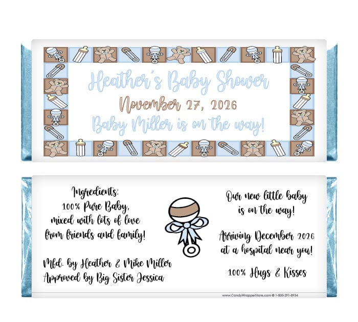 BS201BLUE - Baby Shower Blue Border Candy Bar Wrappers Baby Shower Blue Border Candy Bar Wrappers Baby & Toddler BS201