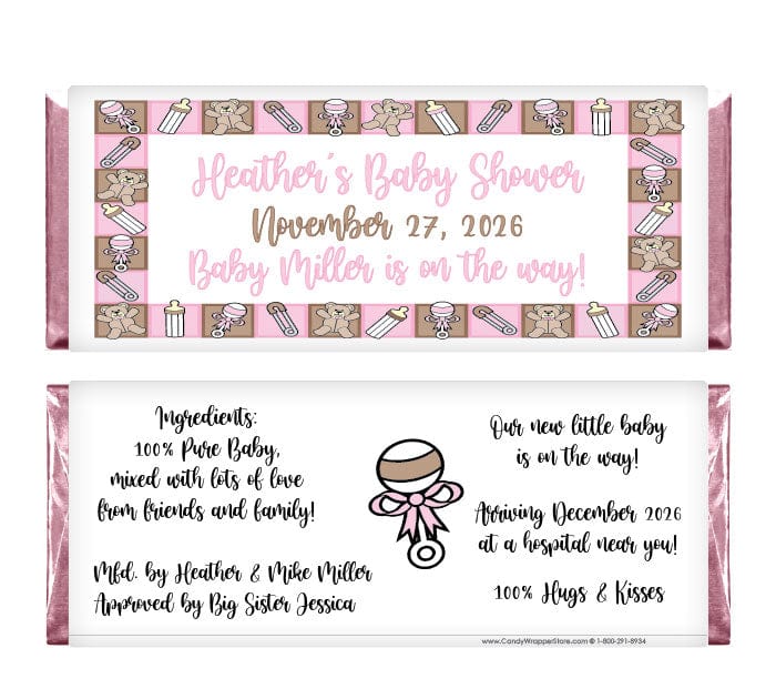 BS201PINK - Baby Shower Pink Border Candy Bar Wrappers Baby Shower Pink Border Candy Bar Wrappers Baby & Toddler BS201