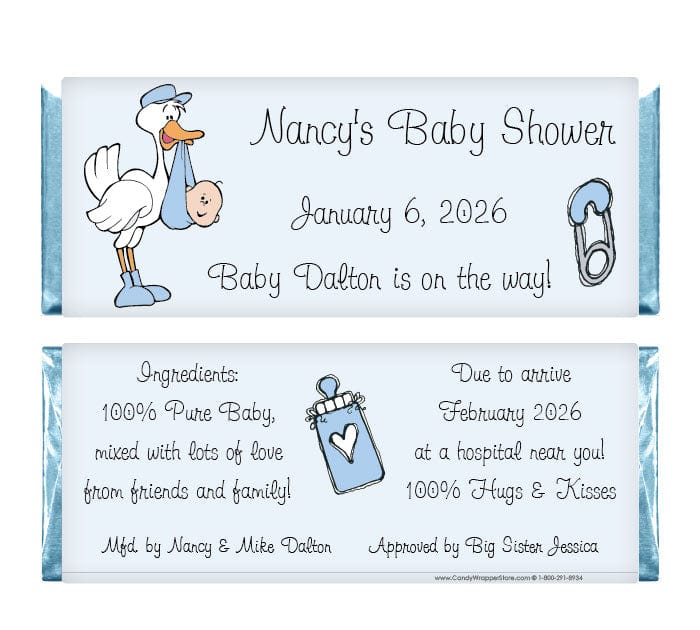BS203b - Baby Shower Boy Stork Candy Bar Wrappers Baby Shower Boy Stork 1.55oz Hershey's Candy Bar Wrappers Baby & Toddler BS203