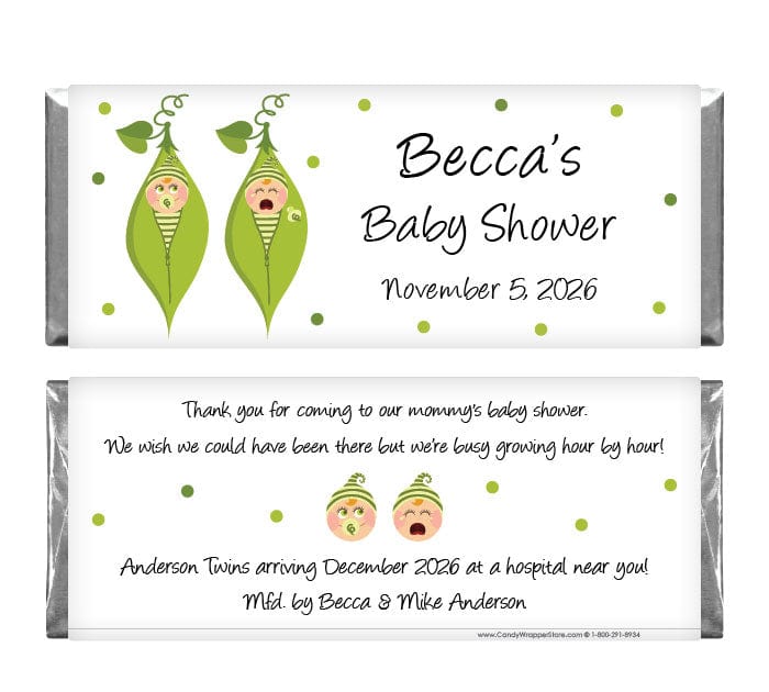 BS205TWINS - Twins Sweet Peas Baby Shower Candy Bar Wrappers Twins Sweet Peas Baby Shower Candy Bar Wrappers Baby & Toddler BS205