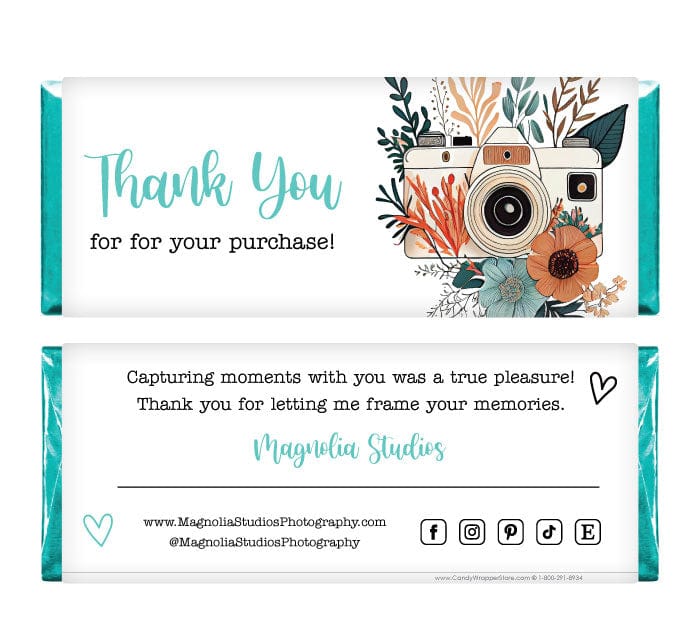 BUS219 - Floral Camera Photography Business Thank You Candy Wrapper Floral Camera Photography Business Thank You Candy Wrapper Party Favors BUS219