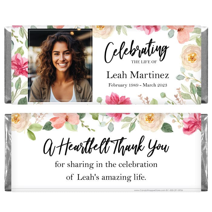 Celebrating the Life Photo Pink Floral Candy Bar Wrapper - MEM202 Celebrating the Life Photo Pink Floral Candy Bar Wrapper Candy Wrappers MEM202