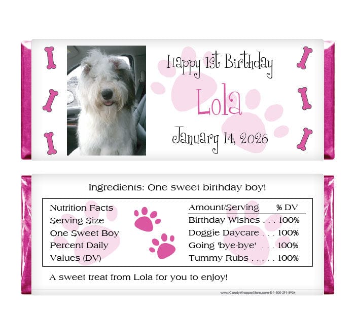DOG200 - Doggie Birthday Photo Candy Bar Wrappers Doggie Birthday Photo Candy Bar Wrappers Candy Wrappers DOG200