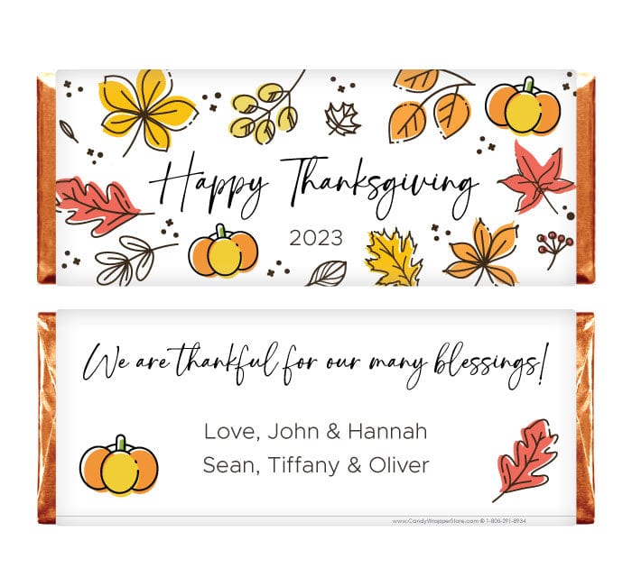 Fall Leaves and Pumpkins Thanksgiving Candy Wrappers - THANKS213 Fall Leaves and Pumpkins Thanksgiving Candy Wrappers THANKS213