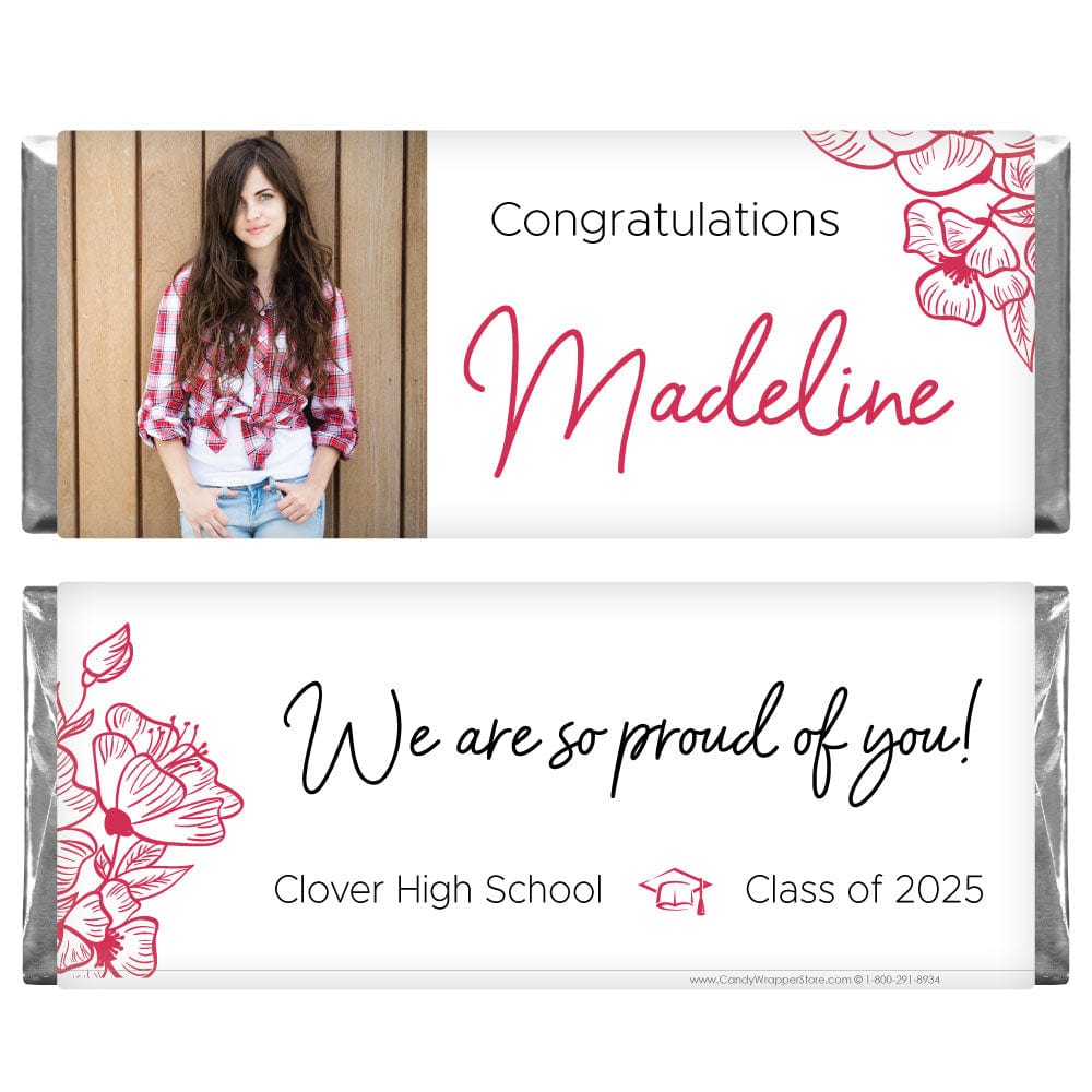 Floral Corner Photo Graduation Candy Bar Wrappers Floral Color Block Photo Graduation Candy Bar Wrappers Candy Wrappers GRAD429