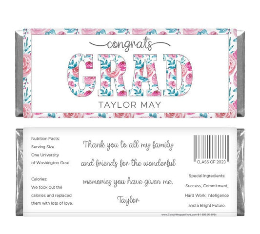Floral Grad Class of 2023 Graduation Candy Bar Wrappers - GRAD220 Candy Wrappers GRAD220