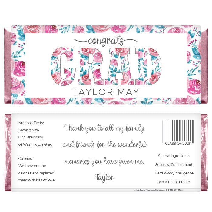 Floral Grad Class of 2026 Graduation Candy Bar Wrappers Floral Grad Class of 2026 Graduation Candy Bar Wrappers Candy Wrappers GRAD220