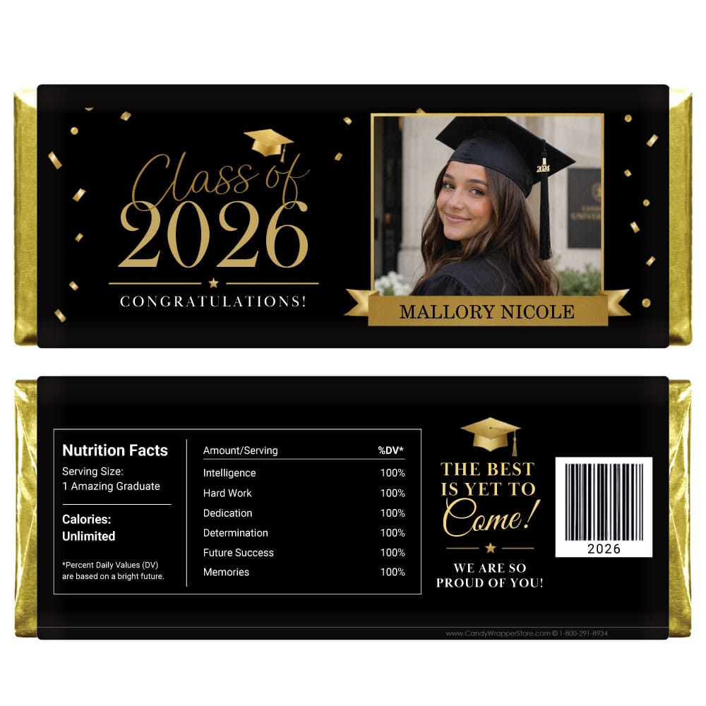 Golden Confetti Photo Graduation Candy Bar Wrappers Golden Confetti Photo Graduation Candy Bar Wrappers Candy Wrappers GRAD268