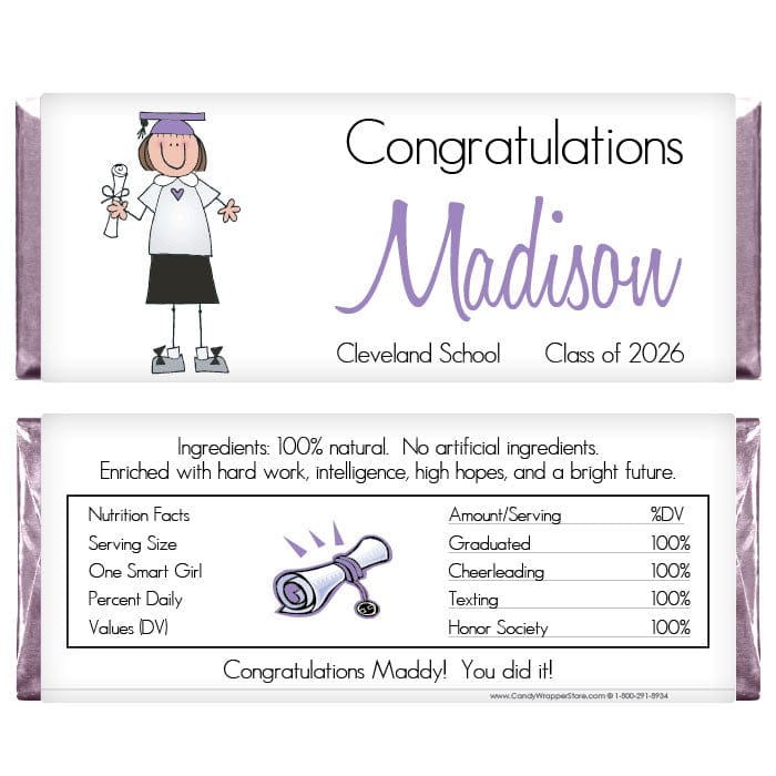 GRAD200 - Stick Girl Graduation Candy Bar Wrappers Stick Girl Graduation Candy Bar Wrappers Candy Wrappers GRAD200