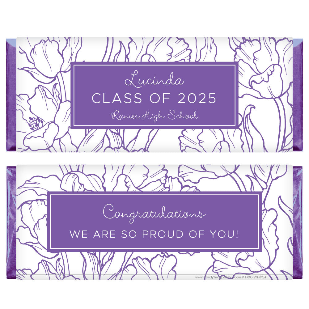 GRAD361 - Sweet Poppy Floral Outline Graduation Candy Bar Wrappers Sweet Poppy Floral Outline Graduation Candy Bar Wrappers Candy Wrappers GRAD361