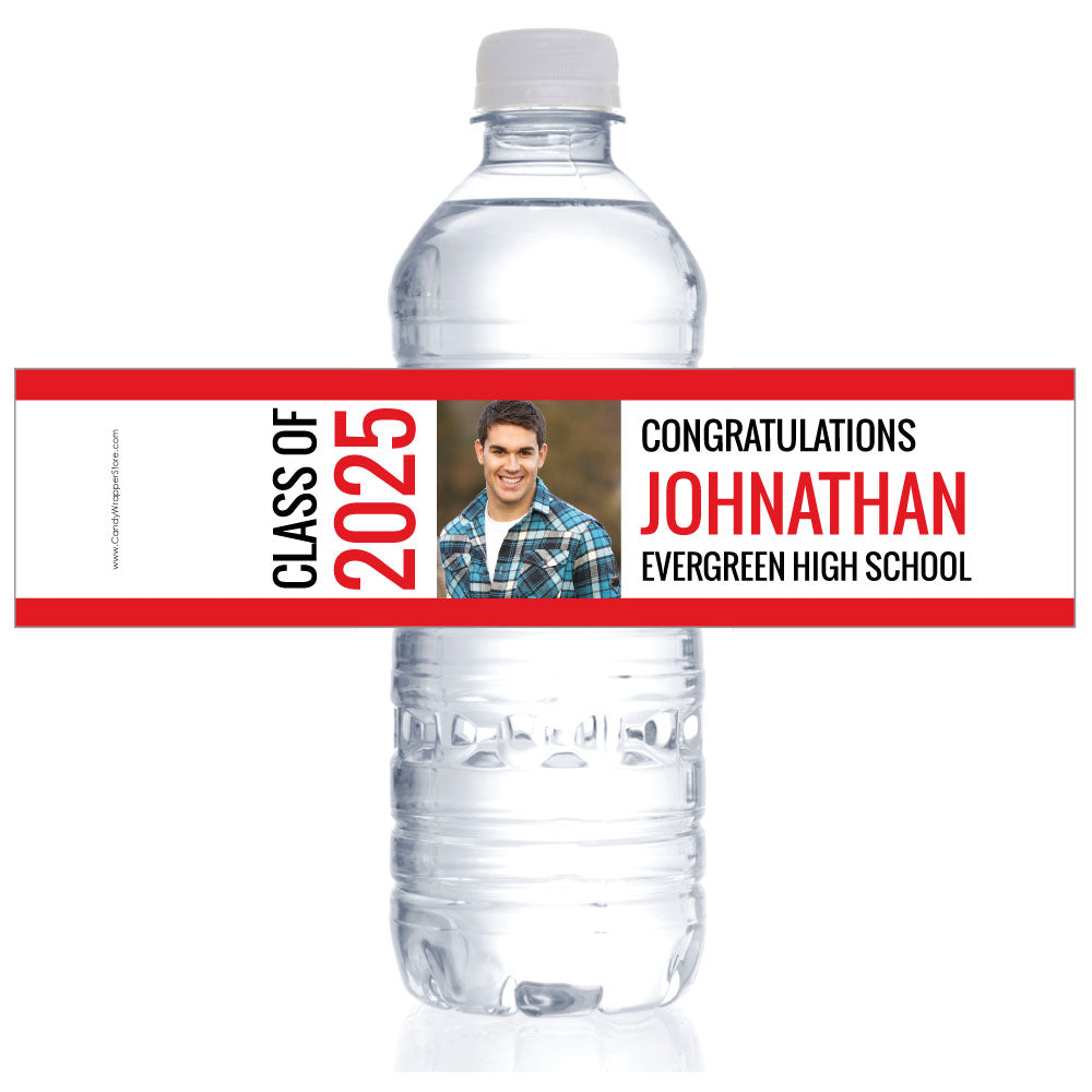 Graduation Class of 2025 Photo Water Bottle Labels - WBGRAD101 Graduation Class of 2025 Photo Water Bottle Labels Party Favors GRAD201