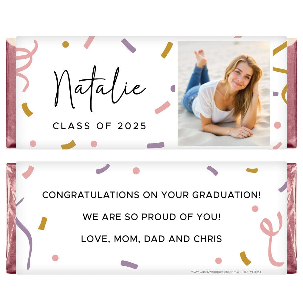 Graduation Confetti Photo Candy Wrapper - GRAD219 Graduation Mortarboard Toss Candy Wrapper Candy Wrappers GRAD219