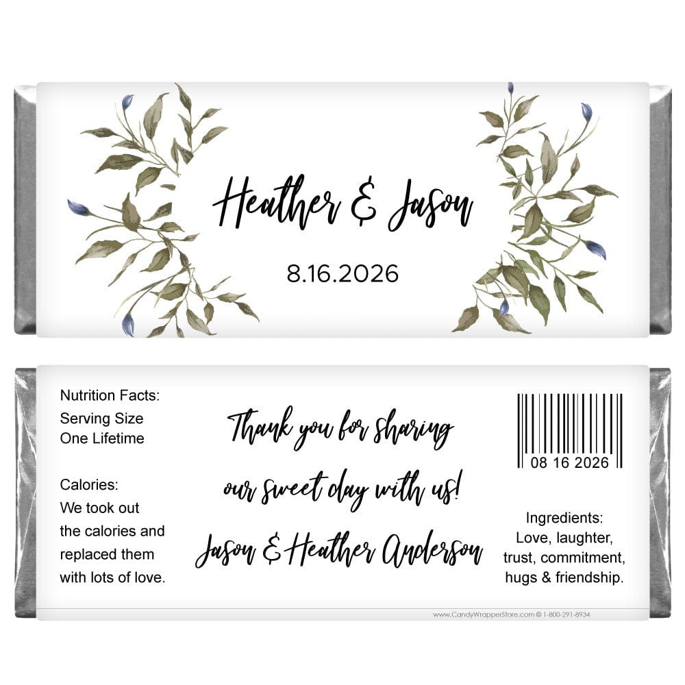 Green Foliage Wedding Candy Bar Wrapper Green Foliage Wedding Candy Bar Wrapper Regular Size Wrapper WA478