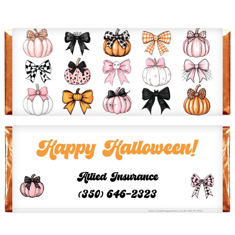 Halloween Croquette Bows and Pumpkins Candy Bar Wrapper - HAL207 Halloween Croquette Bows and Pumpkins Candy Bar Wrapper Party Supplies HAL207
