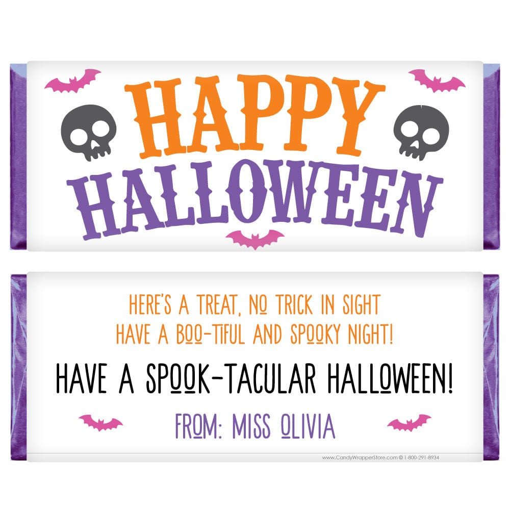 Happy Halloween Bats and Skulls Candy Bar Wrapper - HAL202 Happy Halloween Bats and Skulls Candy Bar Wrapper Party Supplies HAL202