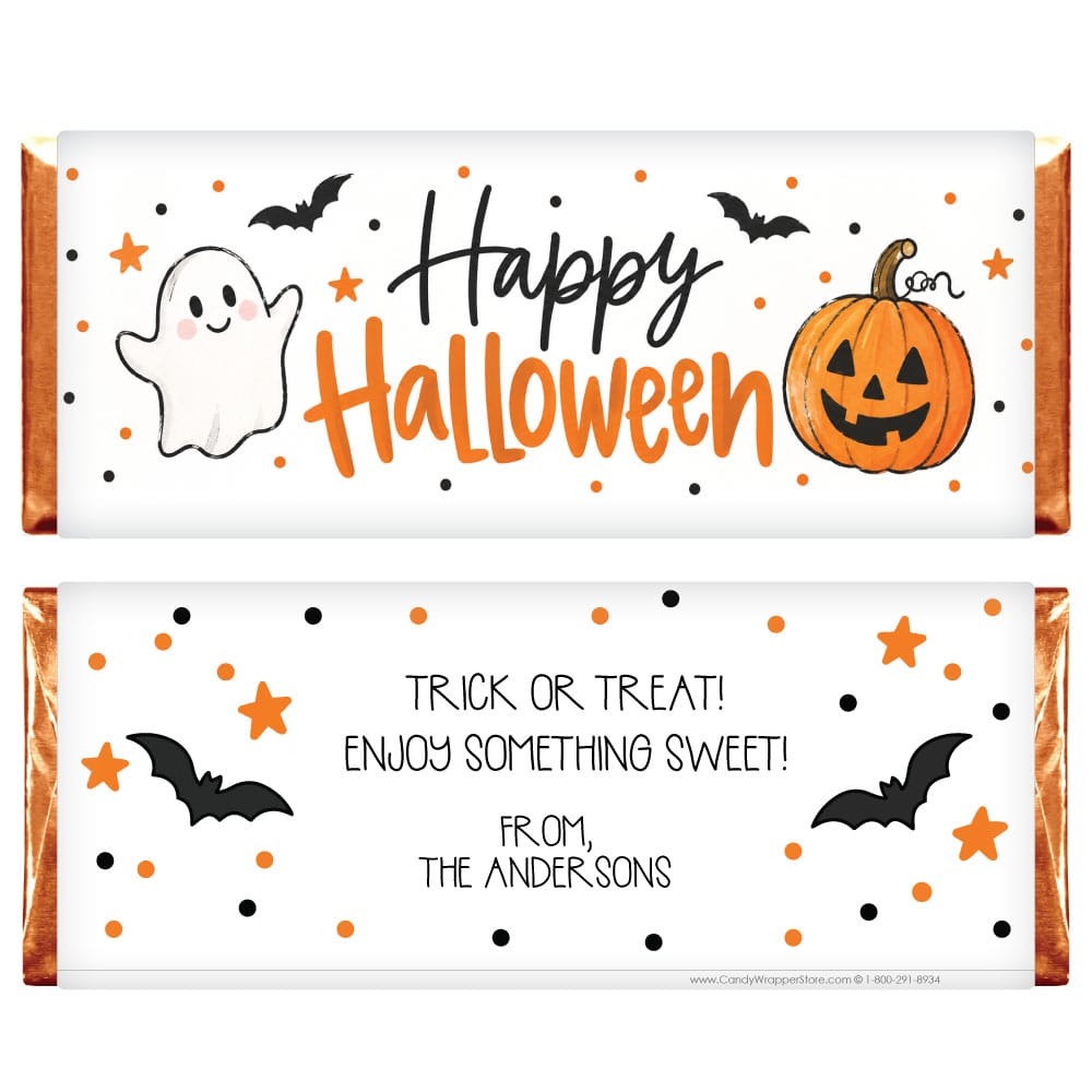 Happy Halloween Ghost and Pumpkin Personalized Candy Bar Wrappers Happy Halloween Ghost and Pumpkin Personalized Candy Bar Wrappers Candy Wrappers hal246