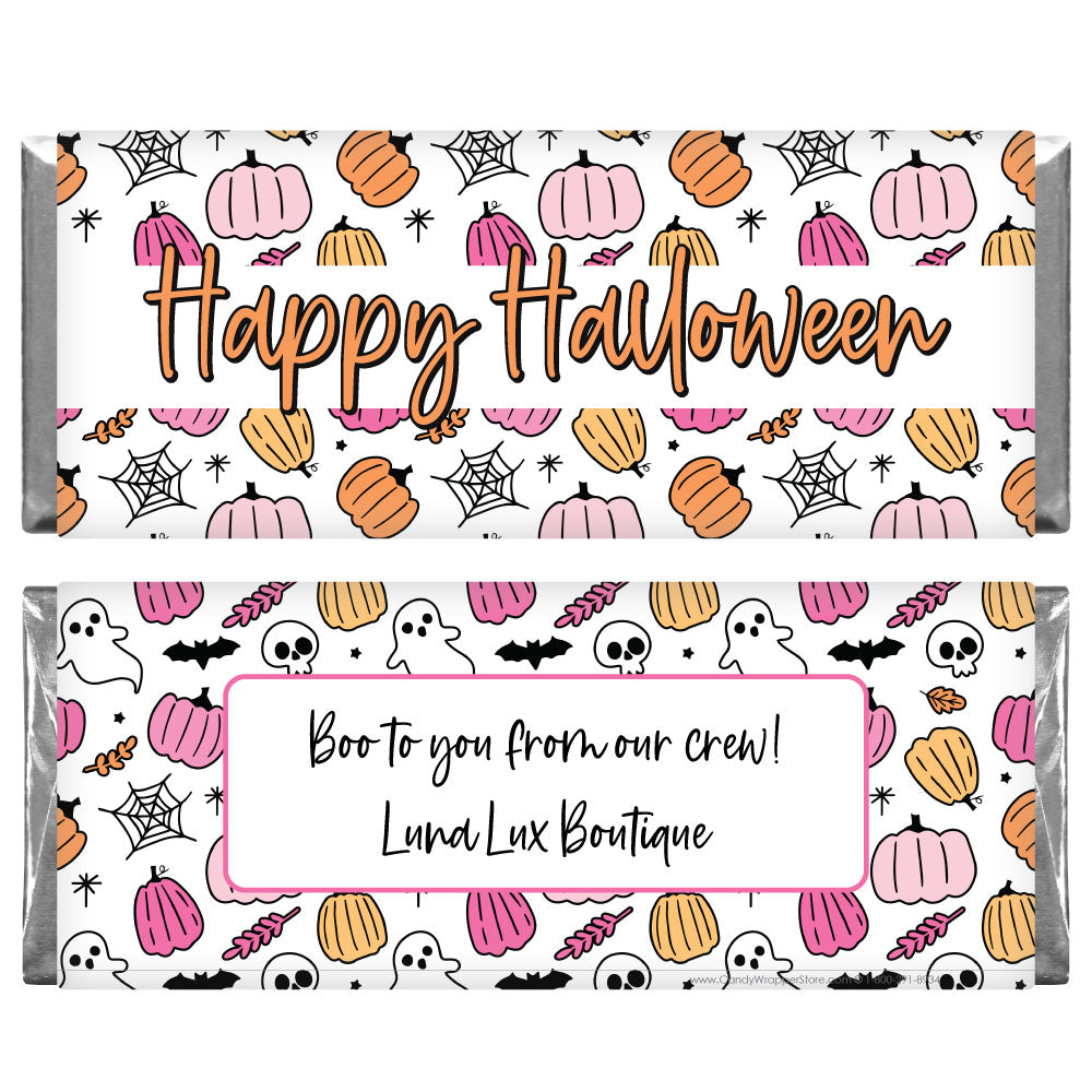 Happy Halloween Pink and Orange Pumpkins and Ghosts Candy Bar Wrapper Party Supplies HALSET2