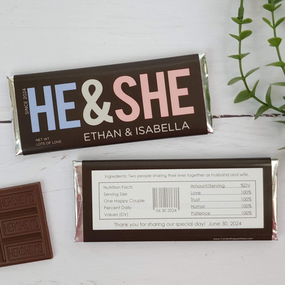 HE&SHE Wedding Candy Bar Wrapper - WA481 HE&SHE Wedding Candy Bar Wrapper Wedding Favors WA481
