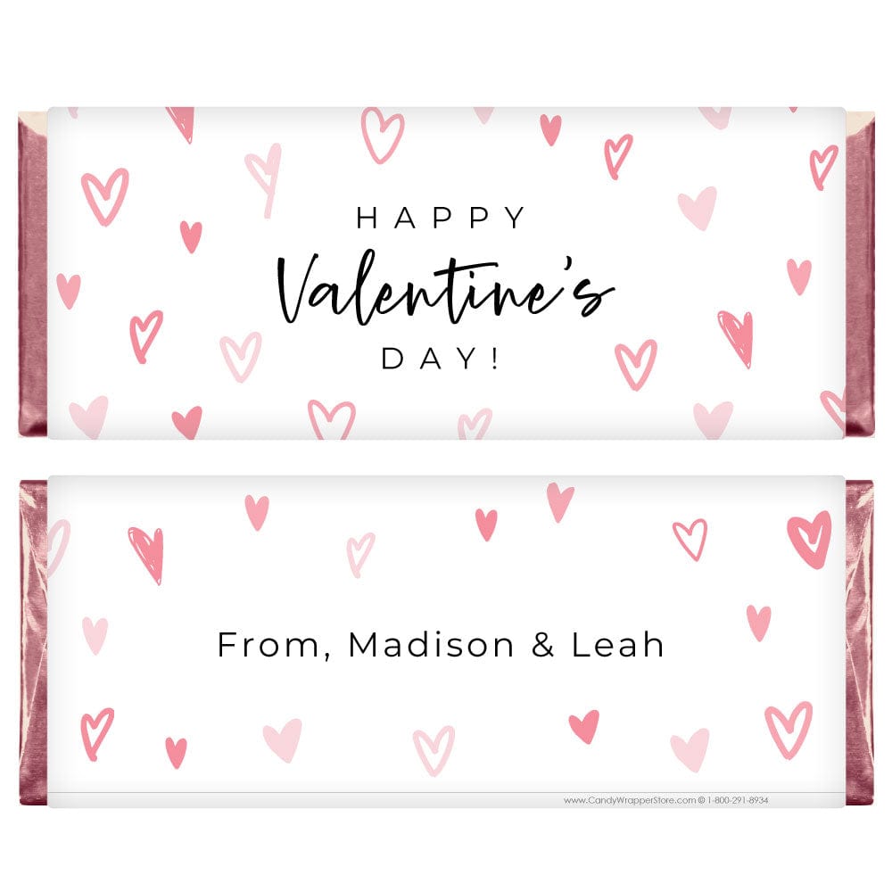 Hearts Happy Valentine's Day Candy Bar Wrappers - VAL250 Sketched Hearts Happy Valentine's Day Candy Bar Wrappers Seasonal & Holiday Decorations VAL250