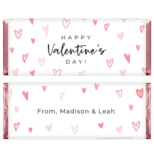 Hearts Happy Valentine's Day Candy Bar Wrappers - VAL250 Sketched Hearts Happy Valentine's Day Candy Bar Wrappers Seasonal & Holiday Decorations VAL250