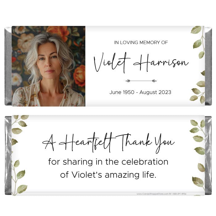 In Loving Memory Photo Green Leaves Candy Bar Wrapper - MEM201 In Loving Memory Photo Green Leaves Candy Bar Wrapper Candy Wrappers MEM201