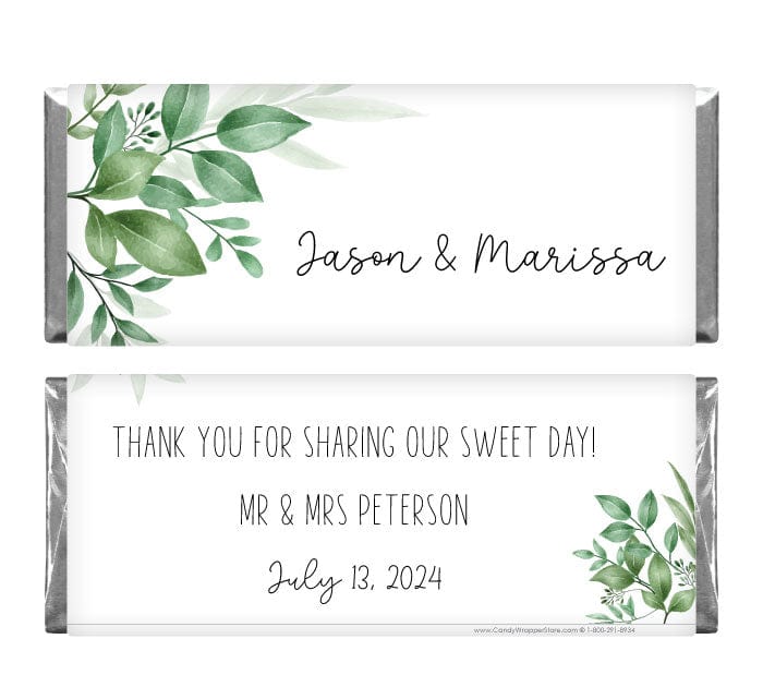 Leafy Botanical Greenery Wedding Candy Bar Wrapper - WA409 Leafy Botanical Greenery Wedding Candy Bar Wrapper Wedding Favors WA409