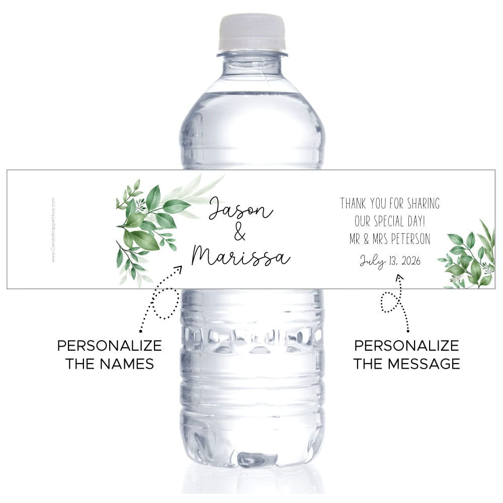 Leafy Botanical Greenery Wedding Water Bottle Label - WBWA409 Leafy Botanical Greenery Wedding Water Bottle Label Water Bottle Labels WA409