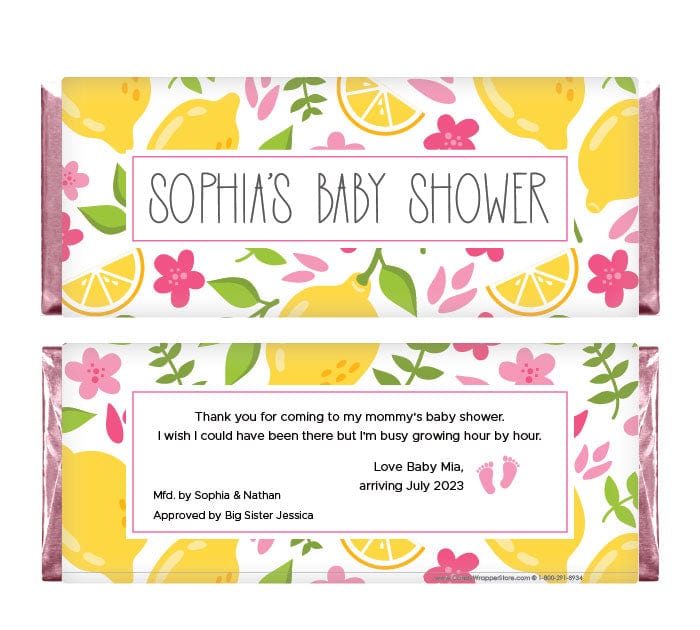 Lemon Floral Baby Shower Candy Bar Wrappers - BS280 Lemon and Floral Pink and Yellow Baby Shower Candy Bar Wrappers 1.55 oz Hershey's Candy Bar Wrappers Baby & Toddler BS280