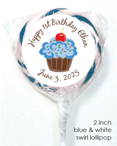 LOBD238blue - Blue Cupcake Birthday Lollipops Blue Cupcake Birthday Lollipops Party Favors BD238