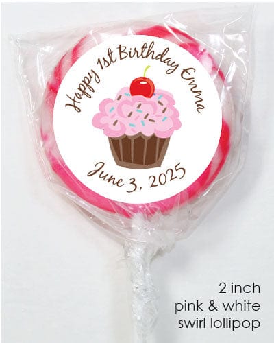 LOBD238pink - Pink Cupcake Birthday Lollipops Cupcake Birthday Lollipops Party Favors BD238