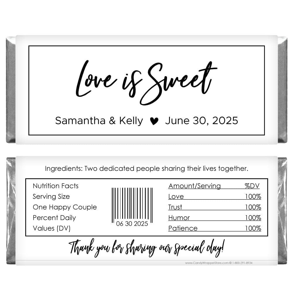 Love is Sweet Wedding Candy Bar Wrapper - WA479 Love is Sweet Wedding Candy Bar Wrapper Regular Size Wrapper WA479