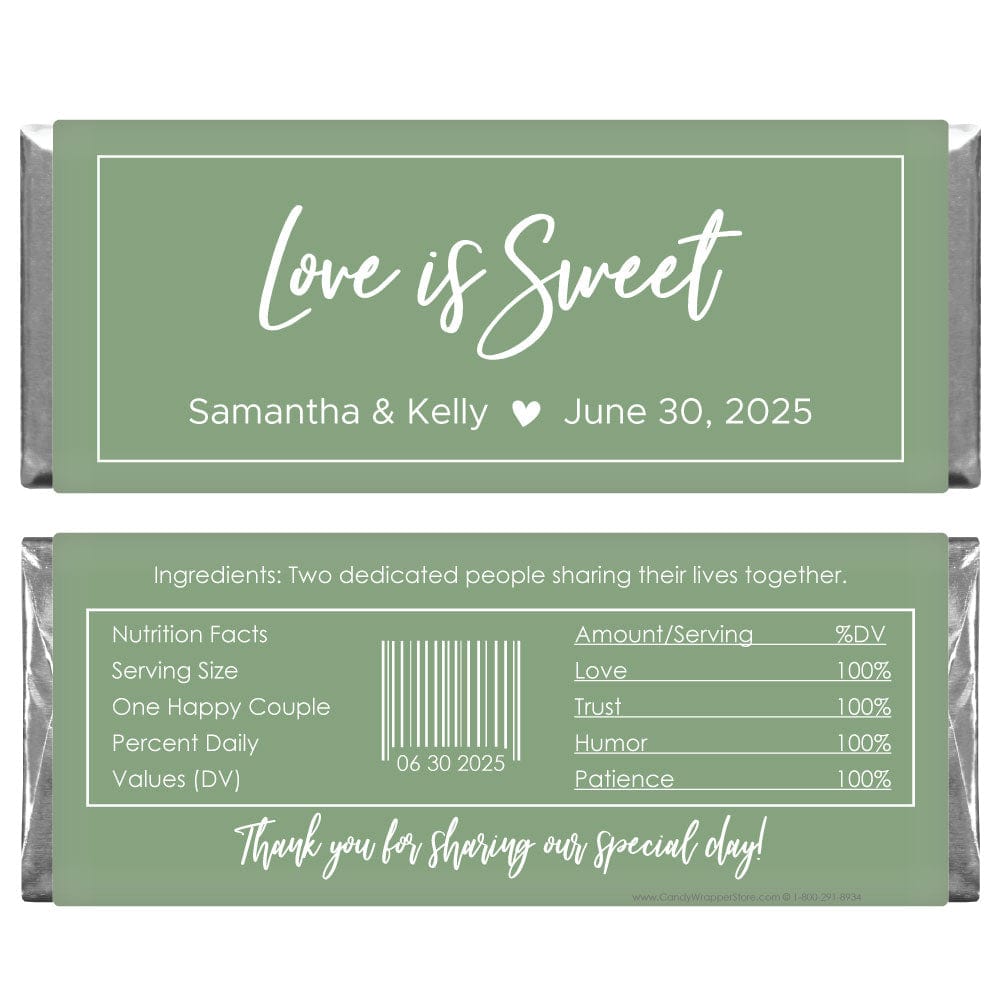 Love is Sweet Wedding Candy Bar Wrapper - WA479 Love is Sweet Wedding Candy Bar Wrapper Regular Size Wrapper WA479