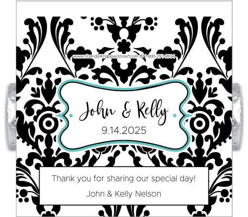 LWA259teal - Wedding Damask Lifesaver Wrapper Damask themed Lifesaver Wrappers for Weddings Lifesavers Wrapper wa259