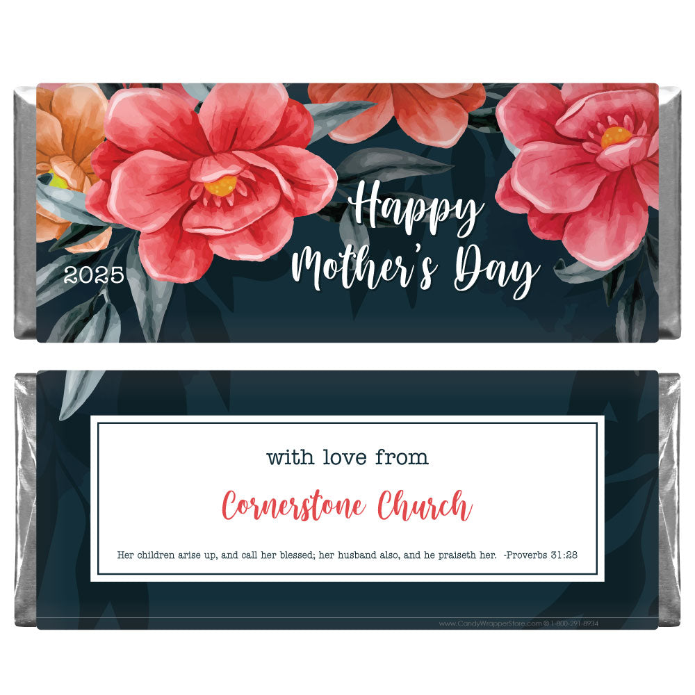 MD208 - Mother's Day Large Red Flowers Candy Wrappers Mother's Day Large Red Flowers Candy Wrappers md208