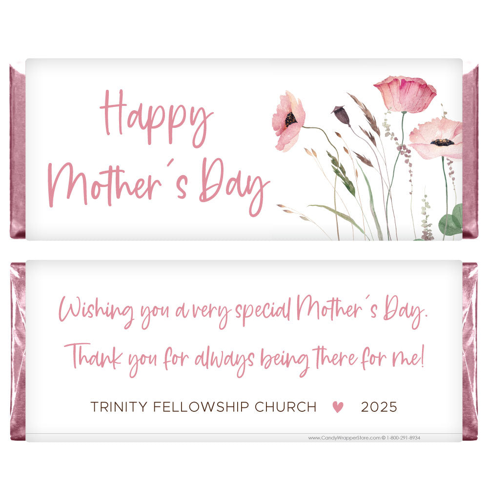 MD3 - Mother's Day Scroll Floral Candy Wrappers Mother's Day Watercolor Spring Floral Candy Bar Wrapper md3
