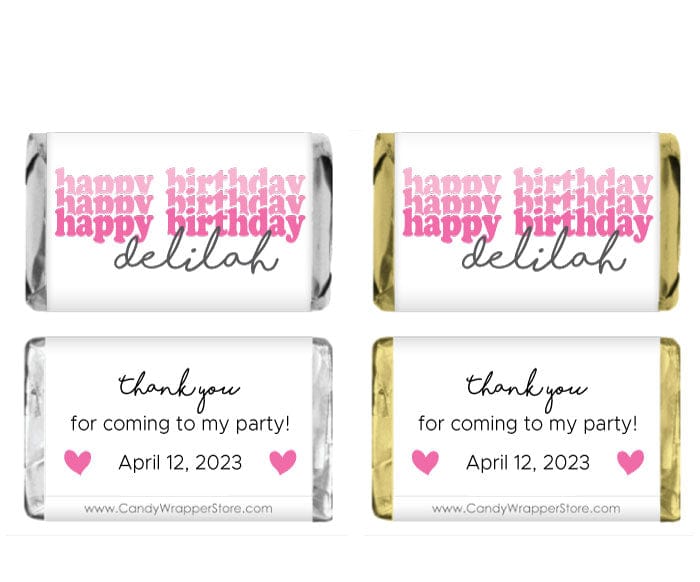 Miniature Happy Birthday Pink Triad Font Candy Bar Wrapper Party Favors BD517