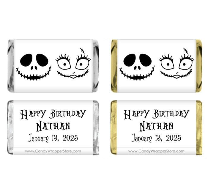 Miniature Jack and Sally Birthday Personalized Candy Bar Wrapper Party Favors BD519