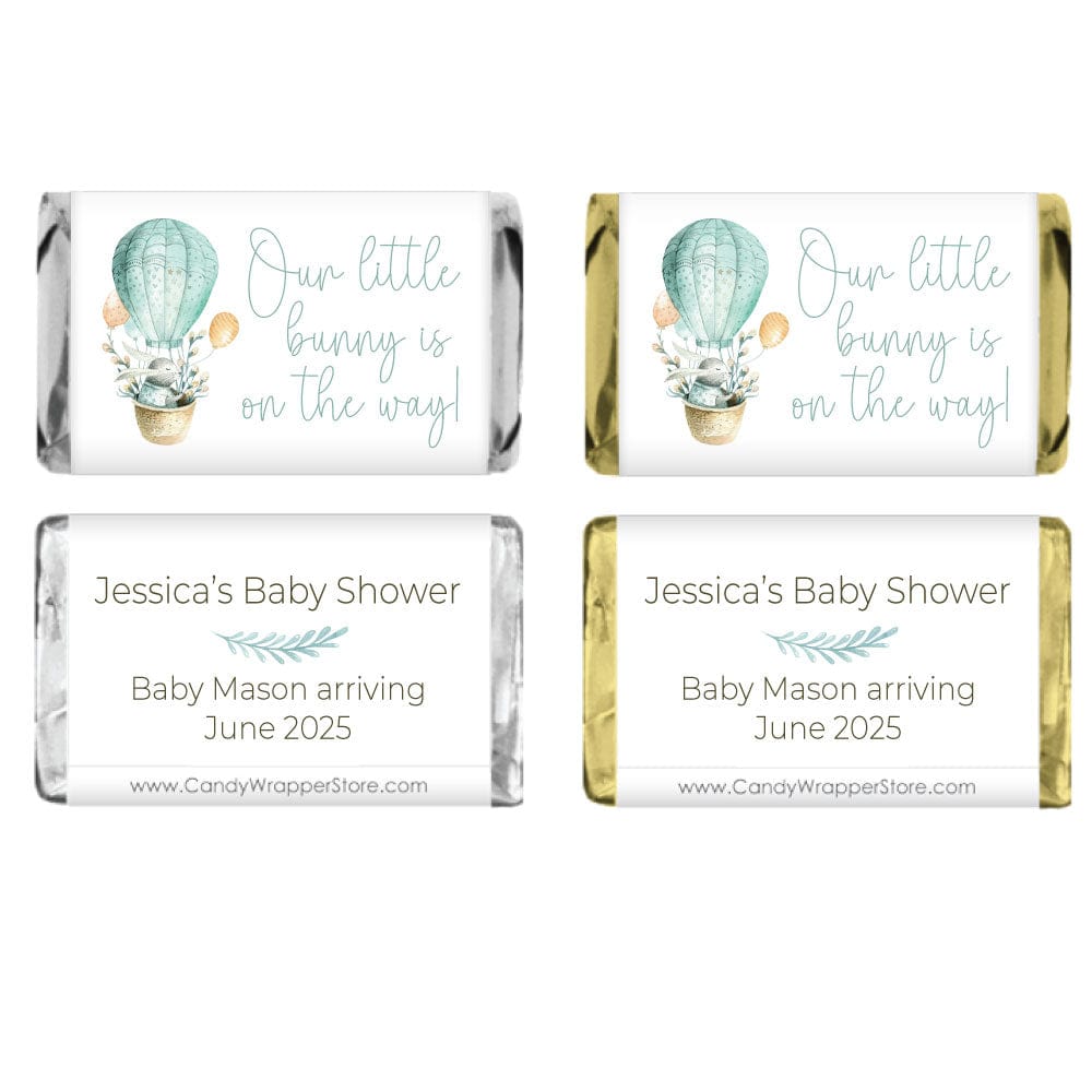 Miniature Our Baby Bunny is on the Way Baby Shower Candy Bar Wrappers - MINIBS347blue Miniature Our Baby Bunny is on the Way Baby Shower Candy Bar Wrappers Birth Announcement MINIBS347blue