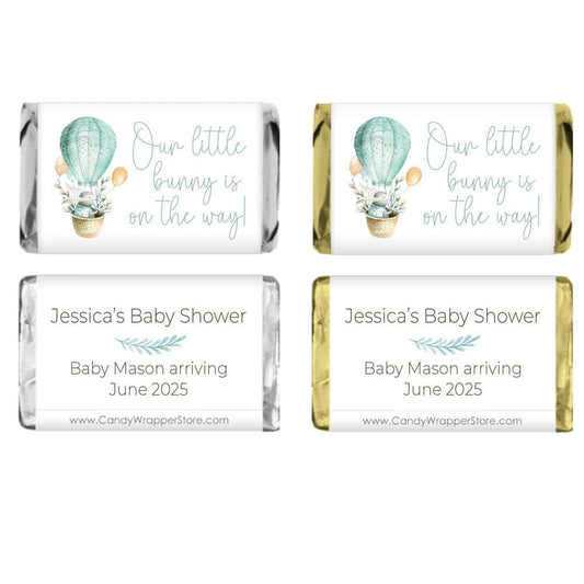 Miniature Our Baby Bunny is on the Way Baby Shower Candy Bar Wrappers - MINIBS347blue Miniature Our Baby Bunny is on the Way Baby Shower Candy Bar Wrappers Birth Announcement MINIBS347blue