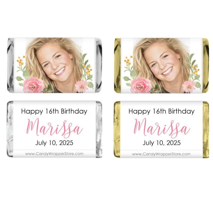 Miniature Striped Photo Border Birthday Candy Wrappers - MINIBD412 Photo frame theme custom birthday miniature Hershey's candy bar wrappers Party Favors BD412