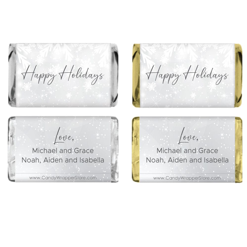 MINIXMAS292 - Personalized Silver Snowflakes Winter Miniature Candy Wrapper Personalized Silver and Gold Leaves Holiday Miniature Candy Wrapper Candy & Chocolate XMAS292
