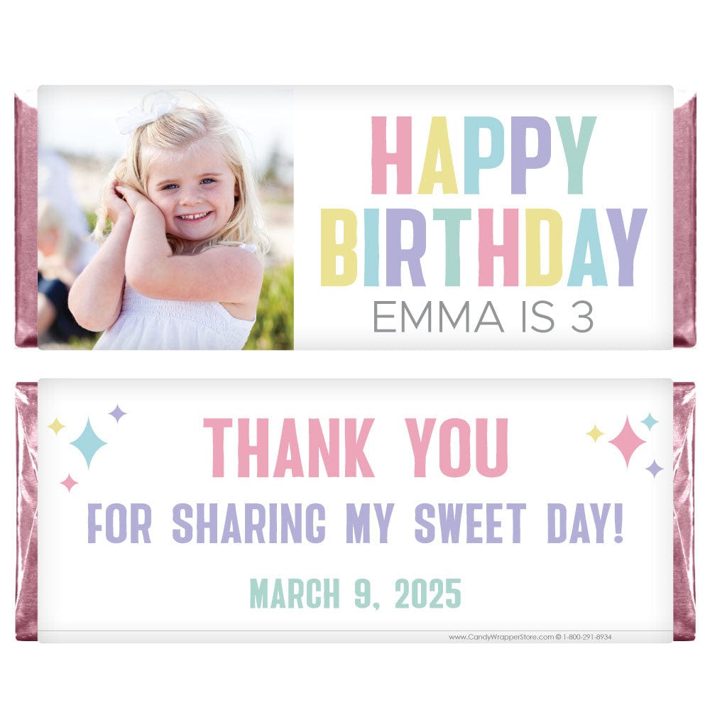 Personalized Photo Pastel Birthday Candy Bar Wrapper - BD526 Personalized Photo Pastel Birthday Candy Bar Wrapper Candy Wrappers BD526