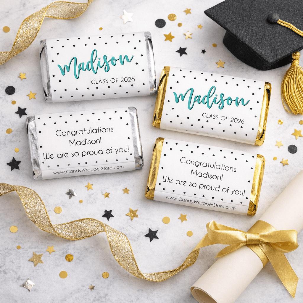 Personalized Polka Dots Graduation Miniature Candy Bar Wrappers Personalized Polka Dots Graduation Miniature Candy Bar Wrappers Party Favors grad360